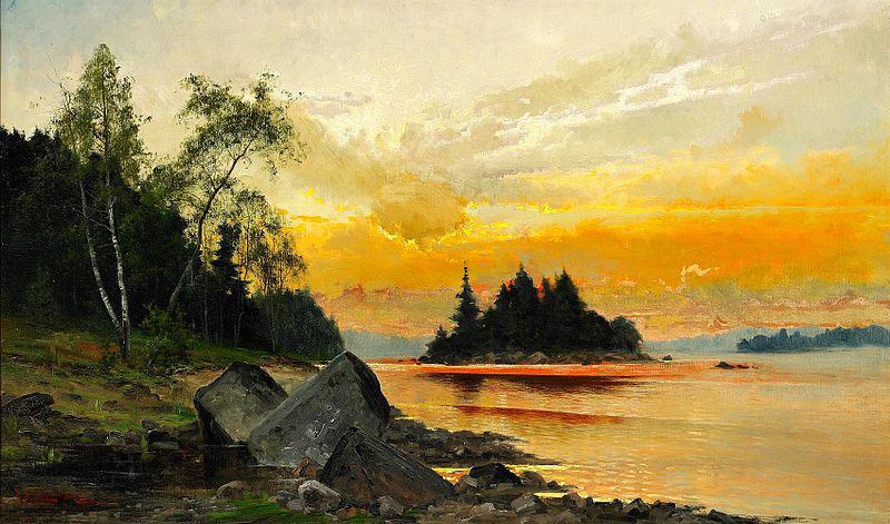 Mauritz Lindstrom Evening Colors on the Lake Sweden oil painting art